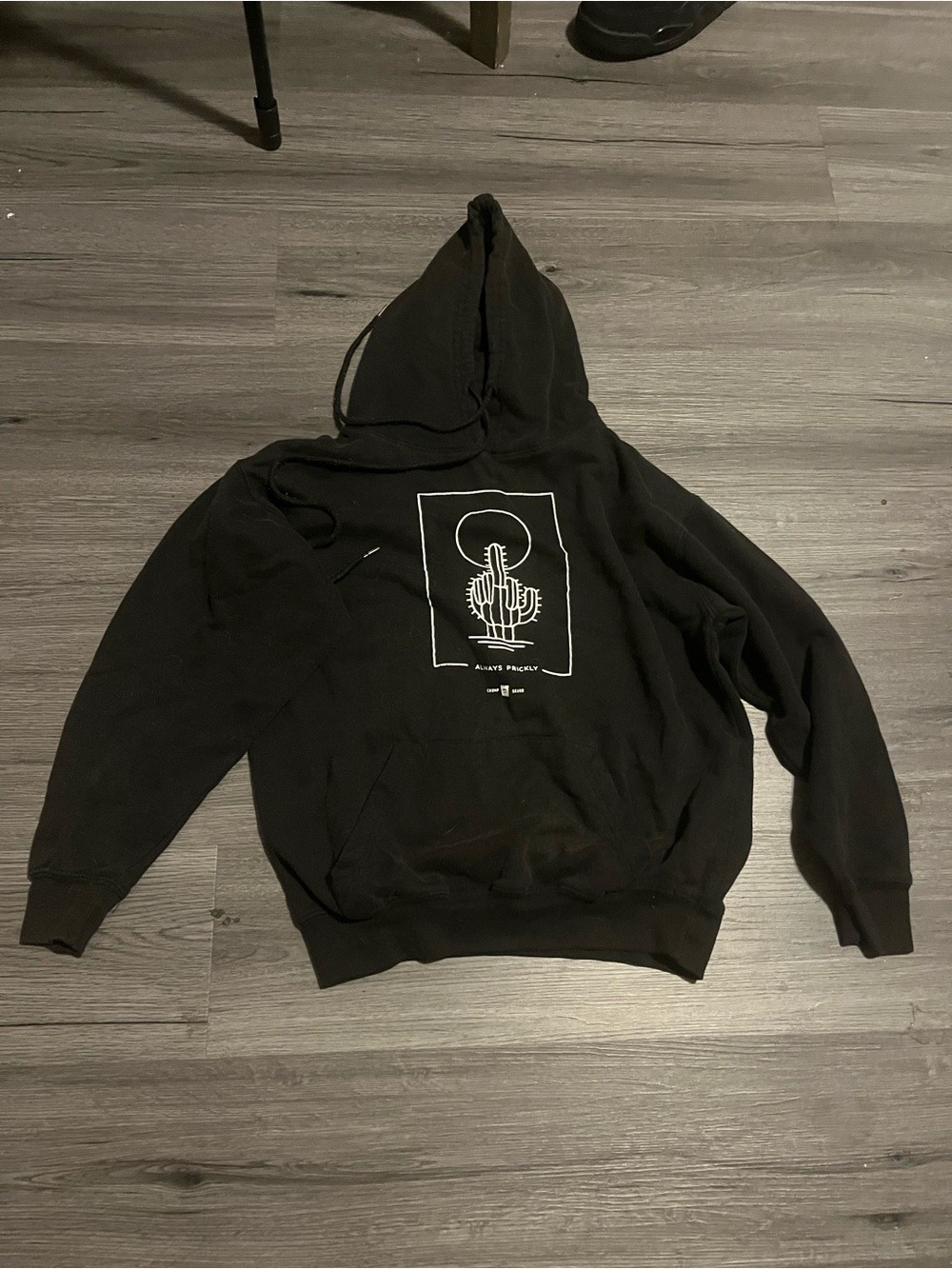 Men's Black Crewneck Hoodie with White Cactus Graphic size small men